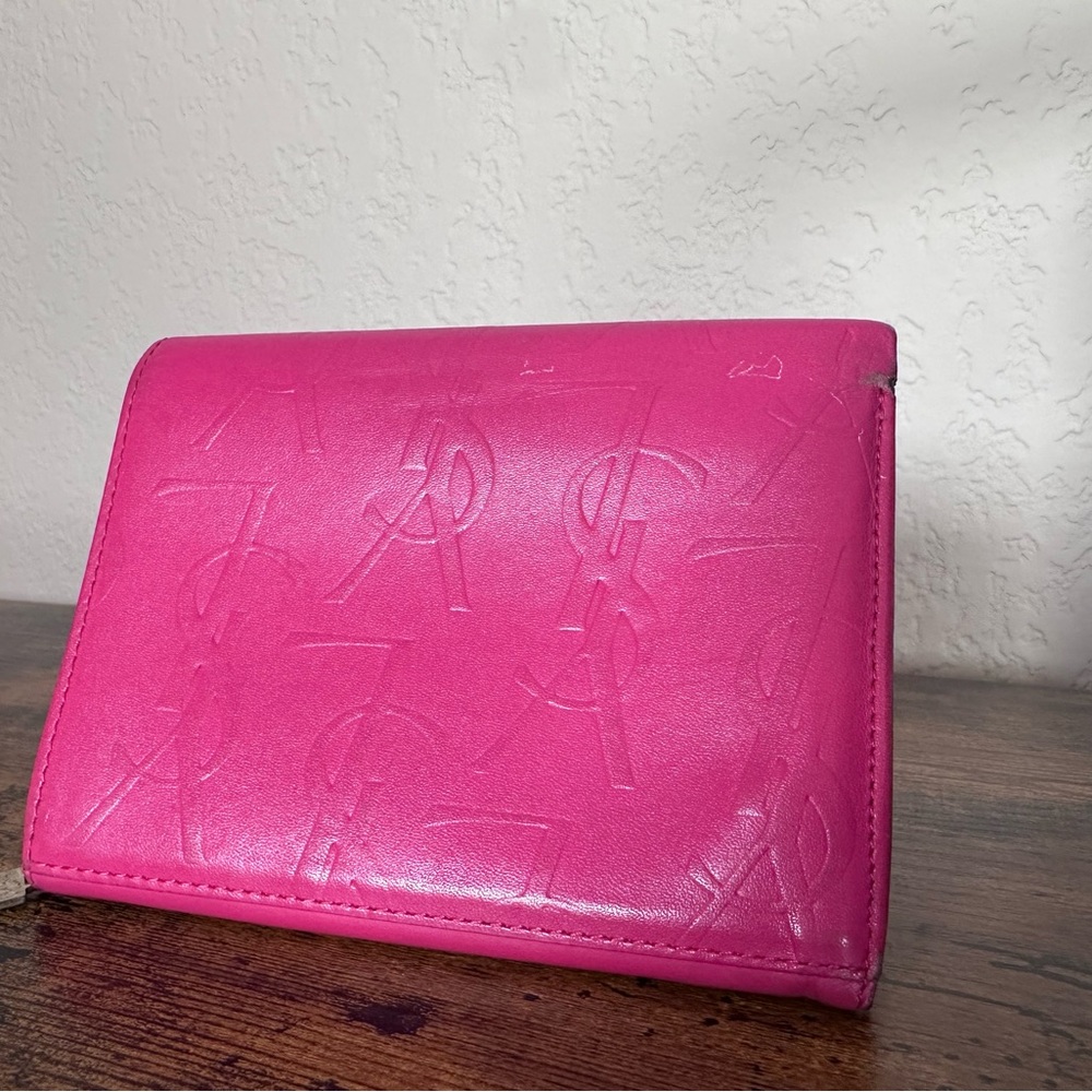 Authentic YSL Yves Saint Laurent Vibrant Pink Leather Wallet - Picture 2 of 11